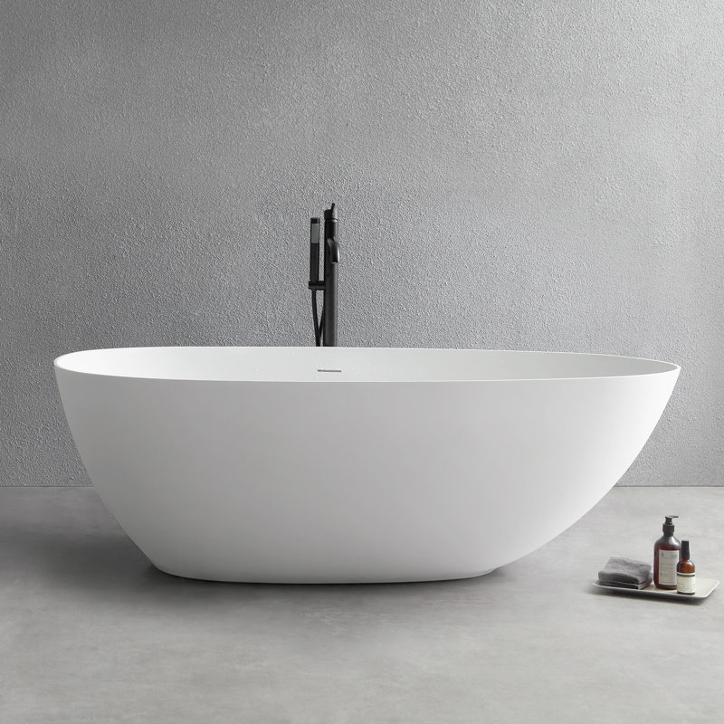 67" x 34" Freestanding Soaking Solid Surface Bathtub, White