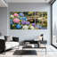 Ensemble de 3 tableaux sur toile tendue représentant un pont japonais et un jardin d'hortensias-128048258