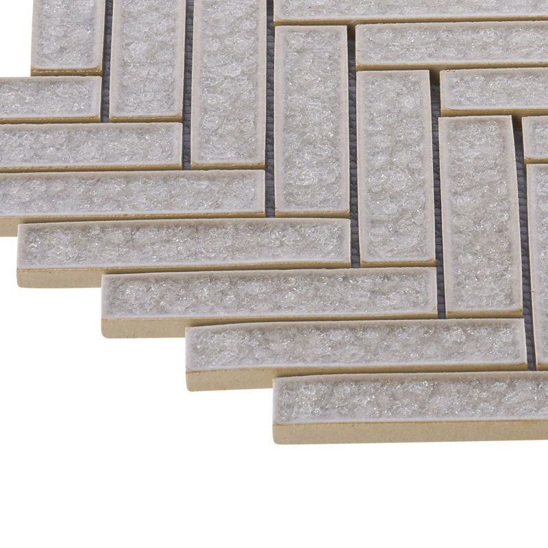 Roman Crackle Herringbone 11.75" x 11.5" Glass Mosaic Sheet Wall Tile, Taupe