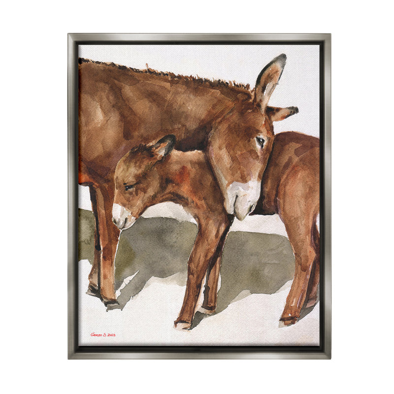 "Cuddling Donkey & Foal" par GeorgeDyachenkoArt sur toile, Cadre flottant gris lustré, H 21 po x l 17 po