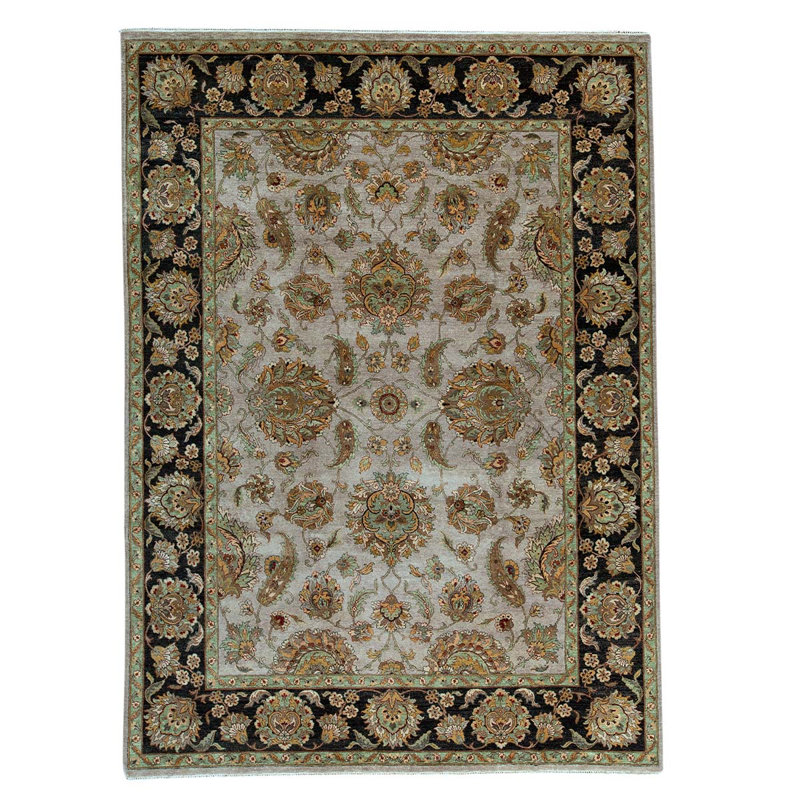 Tapis beige / noir / ivoire noué à la main
