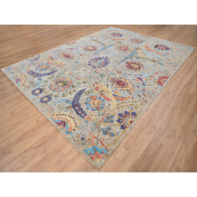 Tapis oriental en soie texturée noué à la main 9 pi 1 po x 12 pi 4 po 4D97F693215C44EEBD4C39F5584E6009