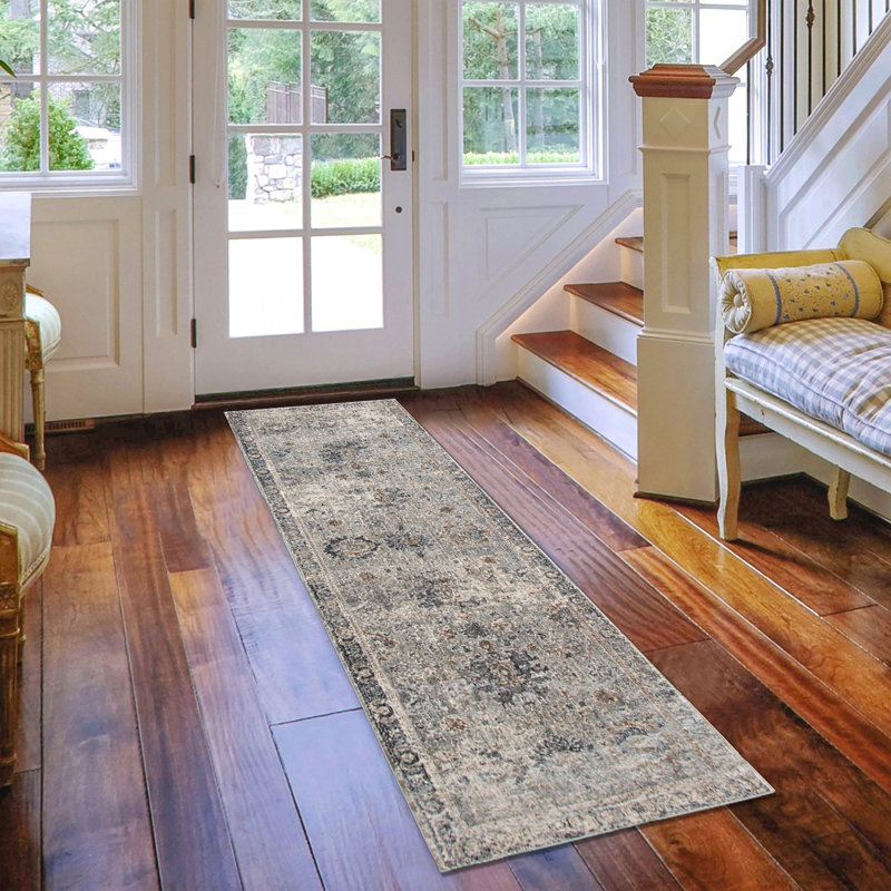 Tapis de qualité supérieure à bordure florale traditionnelle Koler, Tapis de couloir 2 pi 6 po x 7 pi 10 po