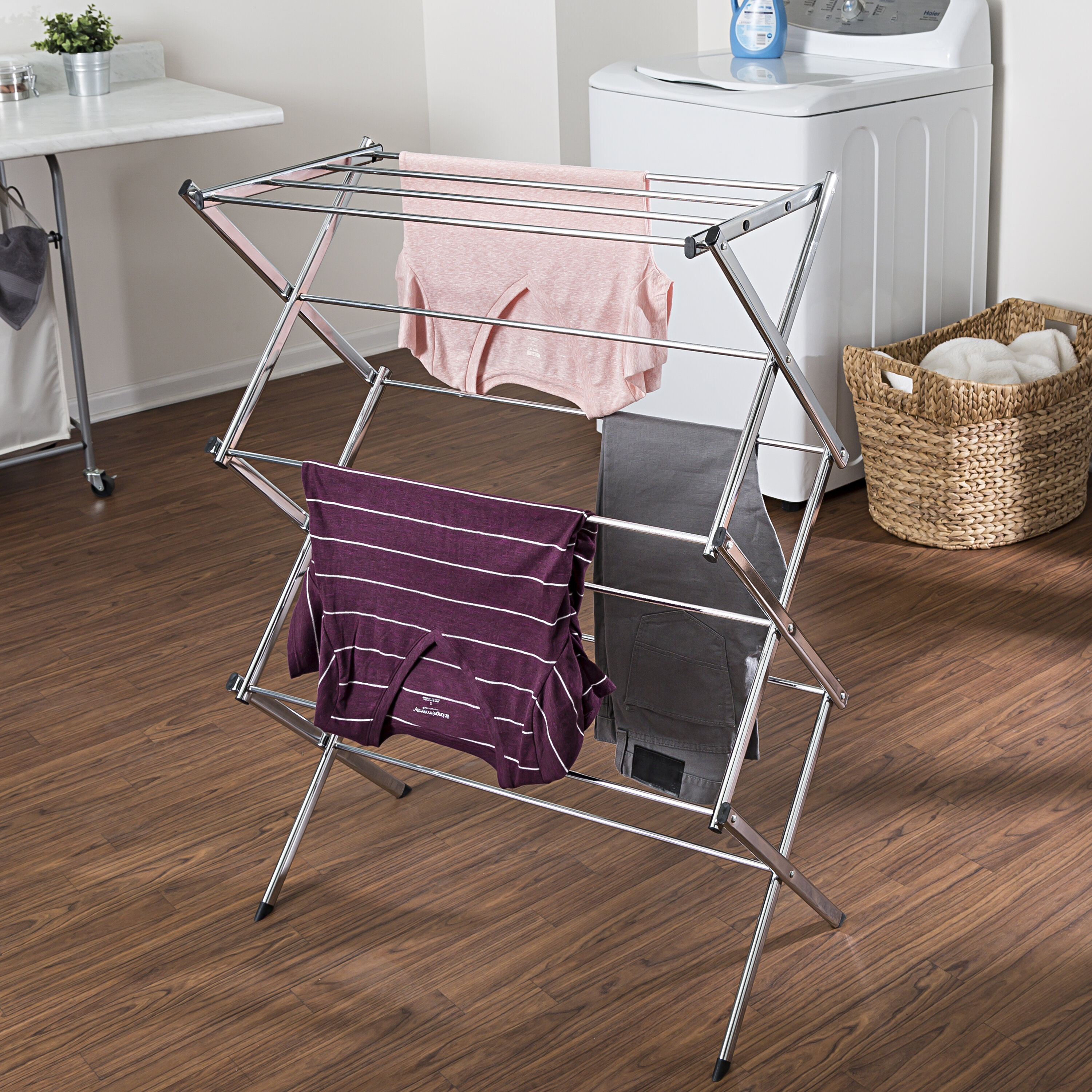 Wall Mounted Drying Rack Clothing for Laundry Foldable, Clothes Drying Rack  Folding Indoor, Laundry Drying Rack with 7 Rods, Accordion Retractable for