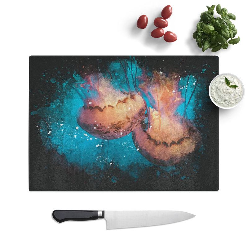 Tempered Glass Pink Jellyfish Abstract Chopping Board, 20 cm x 28.5 cm