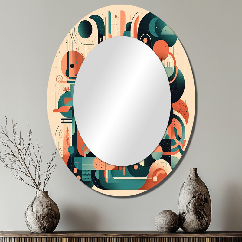 Colors of Progress II - Miroir mural ovale orange, 40 po x 30 po