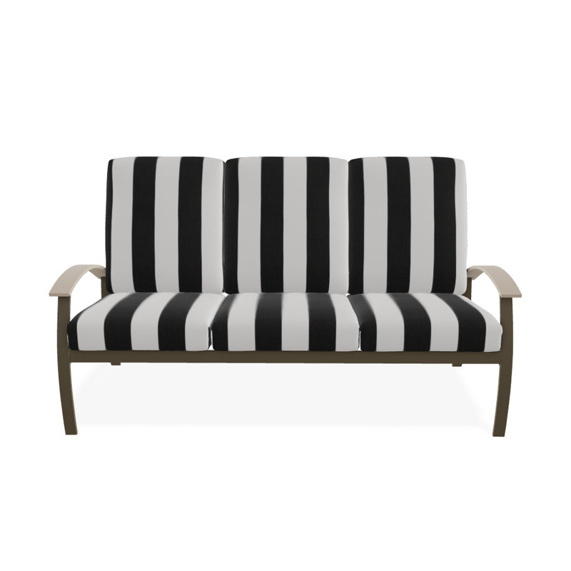 Canapé de patio 3 places avec coussins Askar, Cabana classique à rayures noires Sunbrella®, Bois de plage texturé
