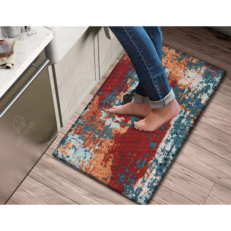 Aleise Geometric Anti-Fatigue Non-Skid Kitchen Mat, Red/Green