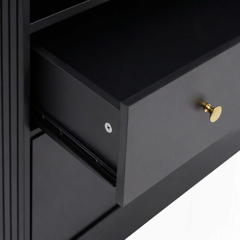 Bibliothèque haute cintrée avec portes à tiroirs et tablettes ajustables pour différents espaces, Black(2PC)