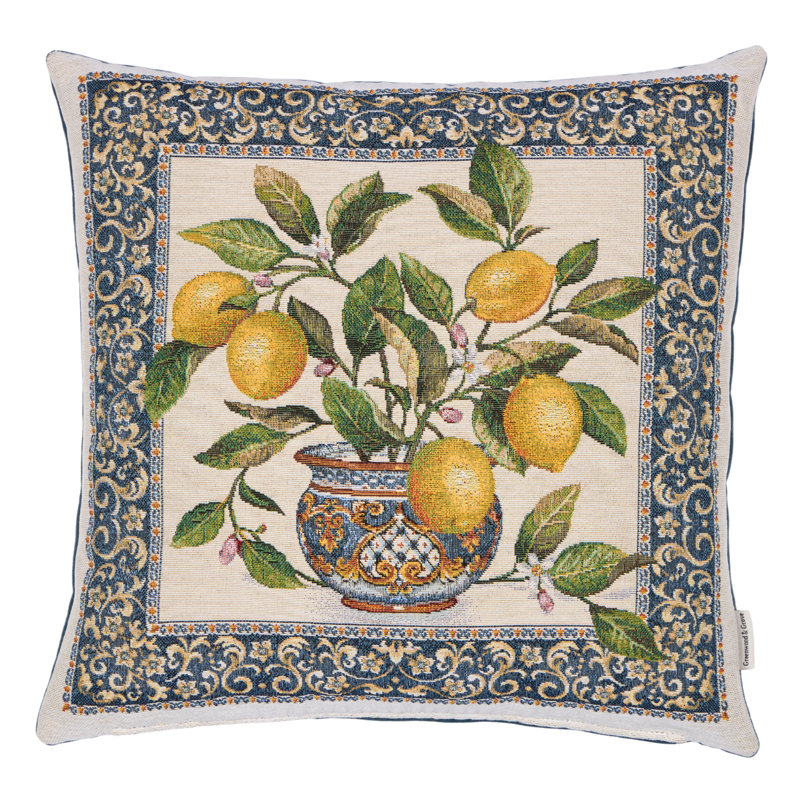 Lemons Vase White Woven Cushion with Fibre Filler 