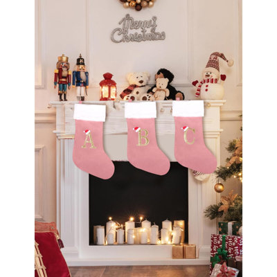 Bas de Noël monogrammés de 20 pouces avec lettres, bas de Noël super doux, bas de grand monogramme, bas de lettre rouge pour les Fêtes de Noël, cadeau de Noël…