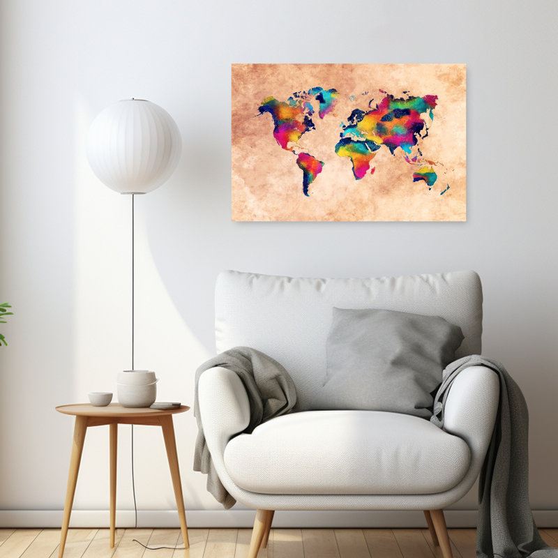 Carte du monde, art mural contemporain, H 24 po x l 36 po