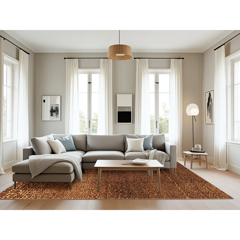 Tapis tissé à la machine Gerilyn en brun / brun clair, Rectangle 8 pi x 10 pi