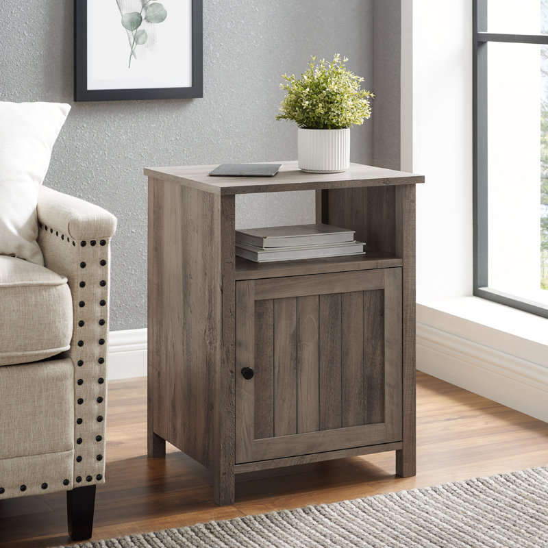Parche 1-Door Nightstand with Open Cubby, Gray Wash