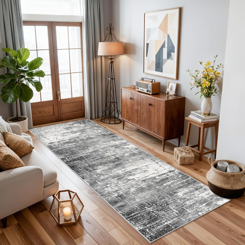 Washable Kitchen Runner Rug Non-Slip, 2' x 5', Black/Grey