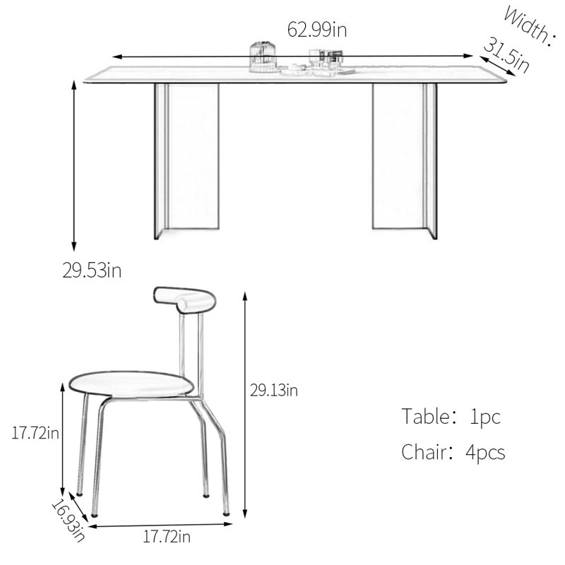 Ensemble de table de salle à manger Vintage, H 29,53 po x L 62,99 po x l 31,5 po
