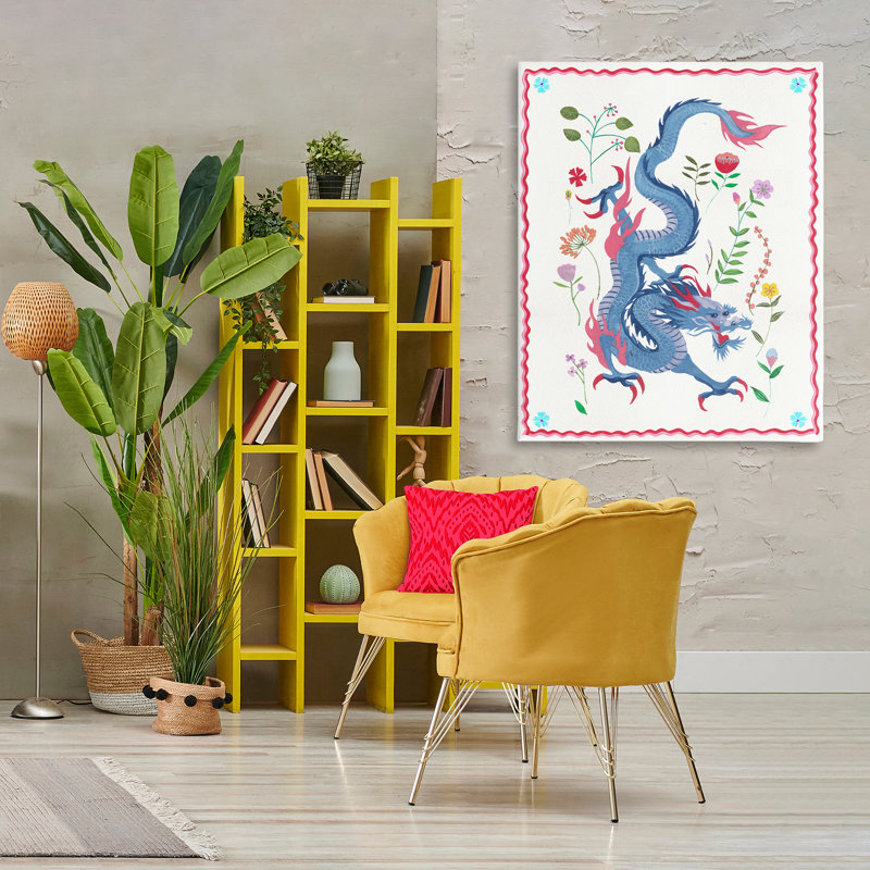  Art mural sur toile "Dragon et plantes" par Melissa Wang, H 48 po x l 36 po