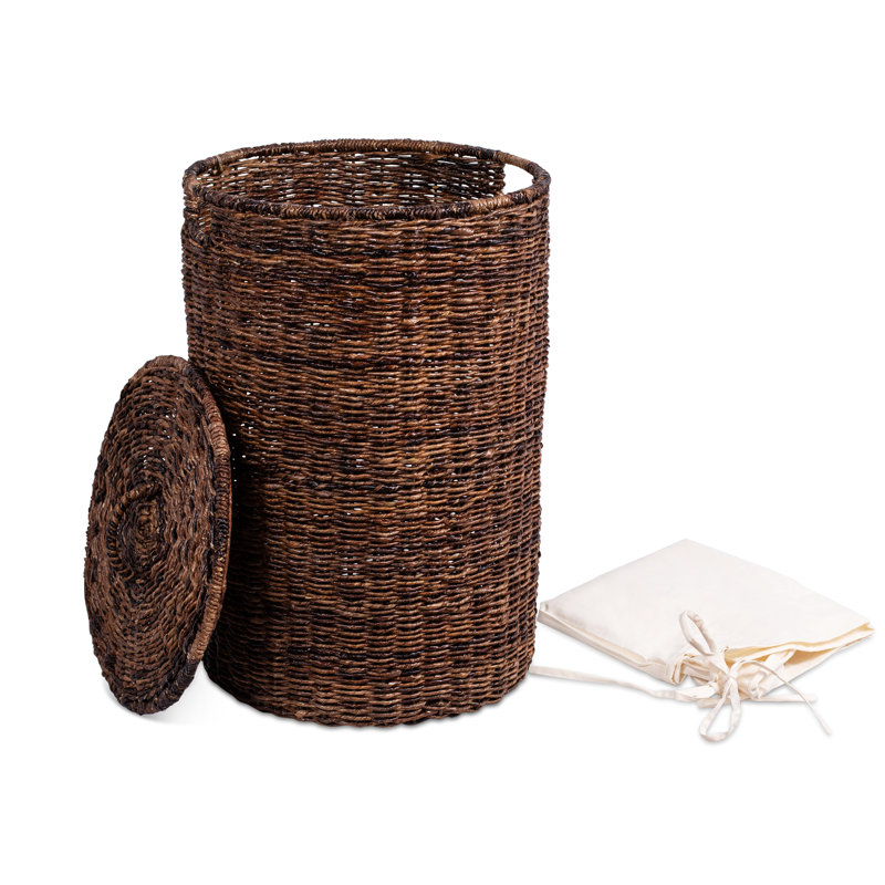 Espresso Wicker Upright Hamper with Lid and Liner