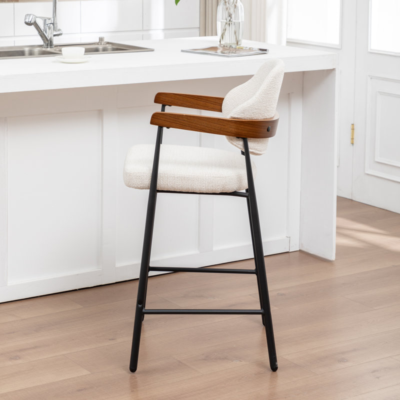 Tabouret de comptoir rembourré avec accoudoirs Devane, Beige