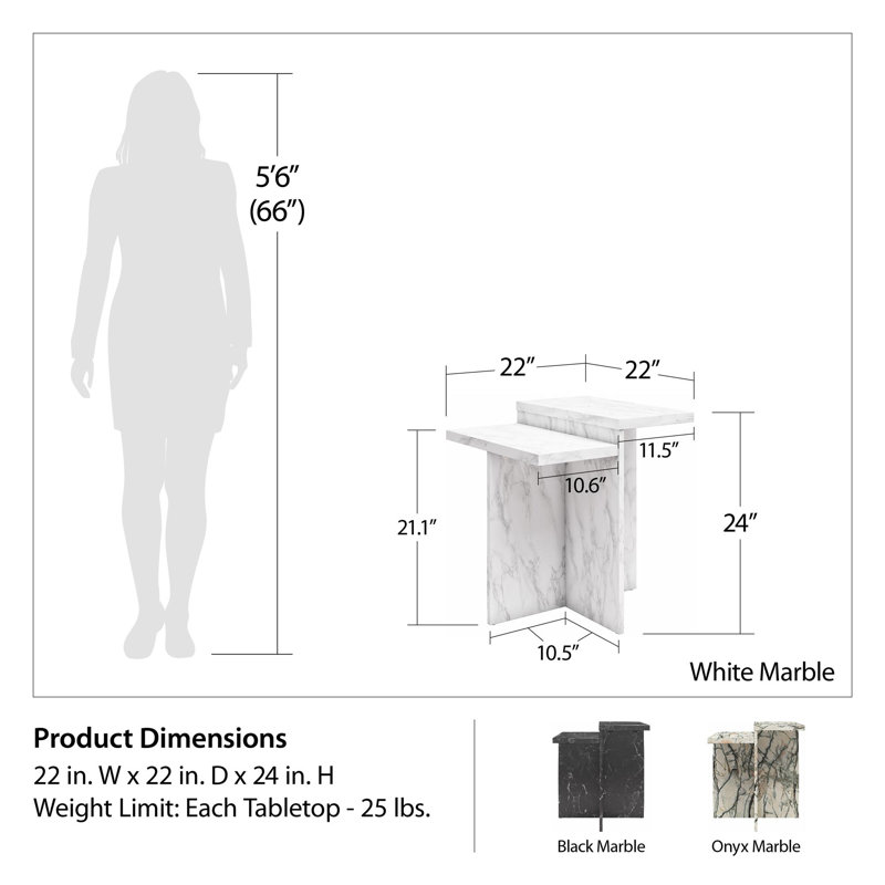 Brielle White Faux Marble Rectangular End Table
