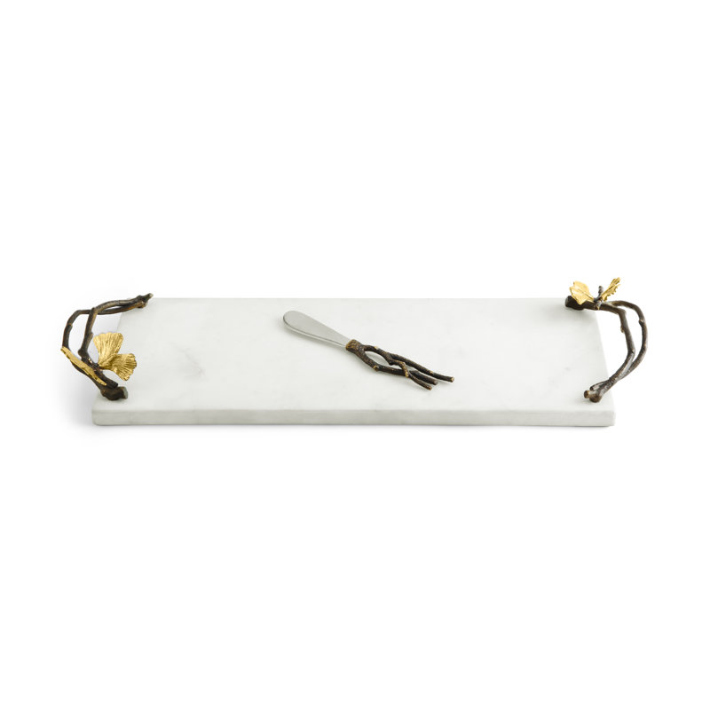 Butterfly Ginkgo Cheese Board with Knife, 1.75" H x 5.75" W x 16.5" L, White