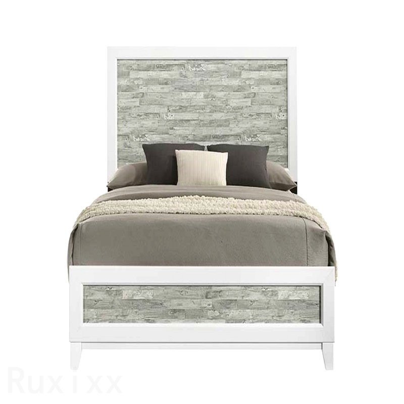 Lit de panneau de lit grand / moderne de style moderne / contemporain 1pc Gris et blanc, Queen