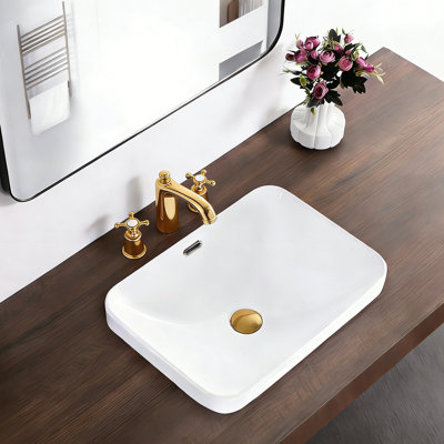 KARAMAG 21 Inches Porcelain Rectangle Drop In Bathroom Sink With Overflow for Modern Bathroom