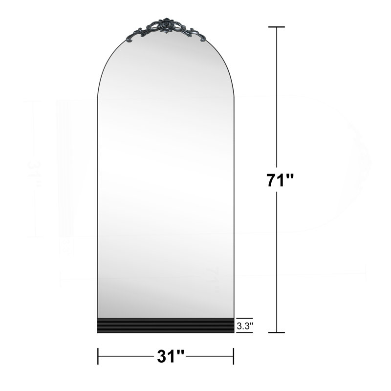 Élégant miroir pleine longueur en bois rayé à angle droit noir arqué pour un décor polyvalent