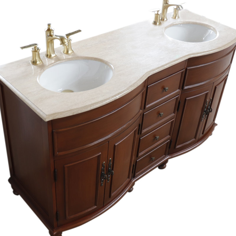 62'' Double Bathroom Vanity with Travertine Top