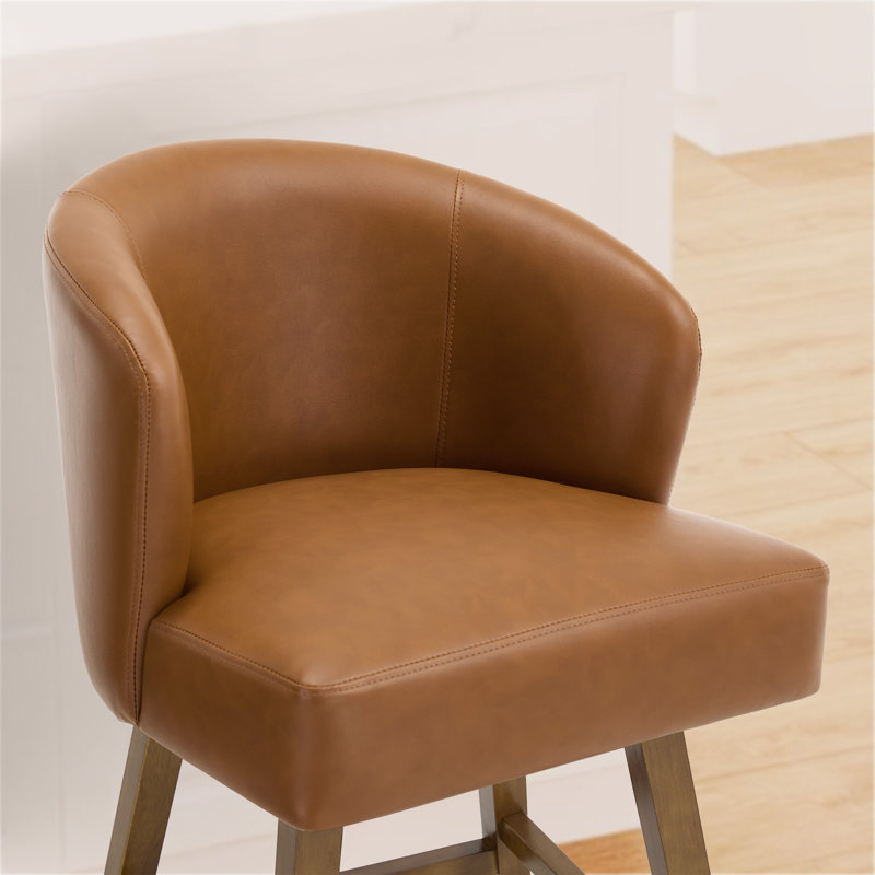 Tabouret de bar pivotant à 360 ° en forme de U avec base en bois d'hévéa massif, confort à ressorts, capacité de 350 lb, Brun