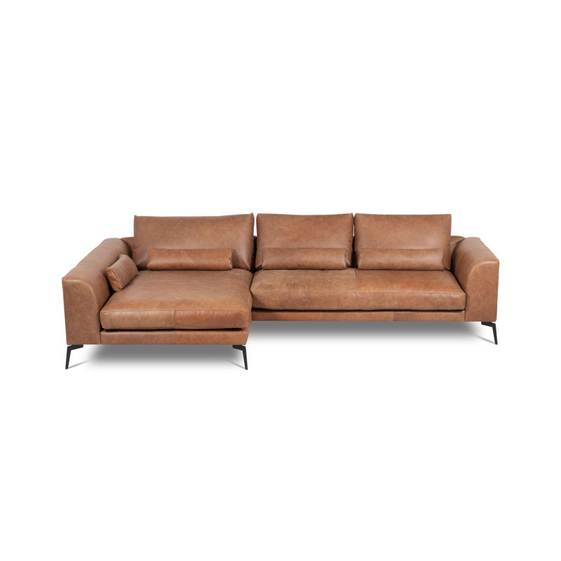 Houston Full Grain Leather Corner Sofa, Light Brown, Left Hand Facing