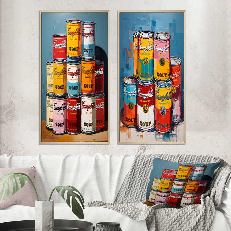 «Pop Art Campbells Soup», 2 pièces, Encadrement brun, H 40 po x l 40 po