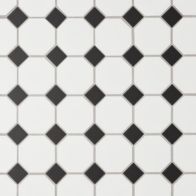 Le Cafe 2" x 2" Octagon Matte Porcelain Mosaic Tile in White/Black