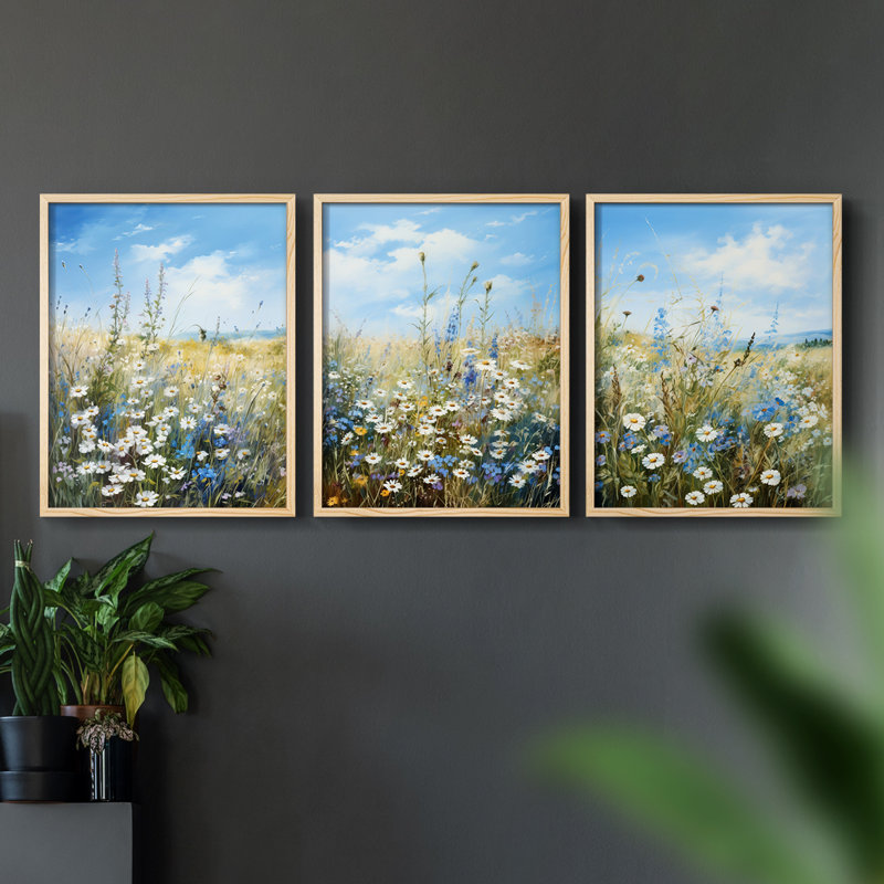 Étude florale, série VI, ensemble de 3 estampes numériques, prêt à accrocher, H 10 po x l 8 po, Encadré naturel