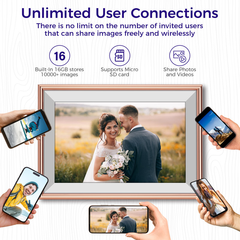 ELIME 10.1 Inch Rose Gold Aluminum WiFi Digital Picture Frame
