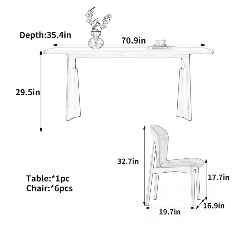 Table en bois massif et pierre frittée, H 29,5 po x l 70,9 po x P 35,4 po