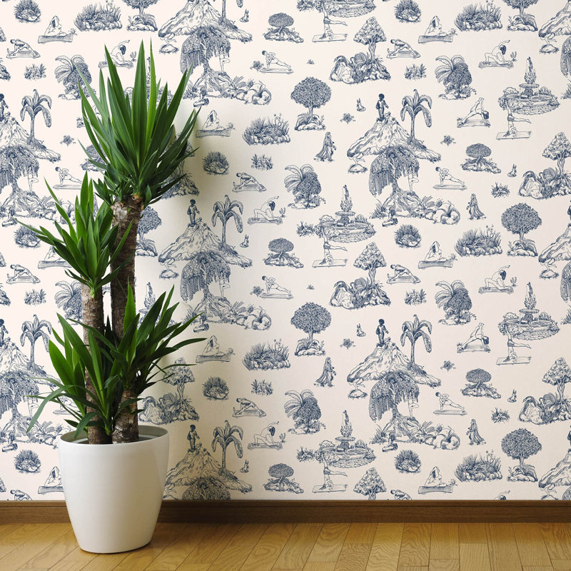 Yoga Garden Toile, Blue/Cream, Paper