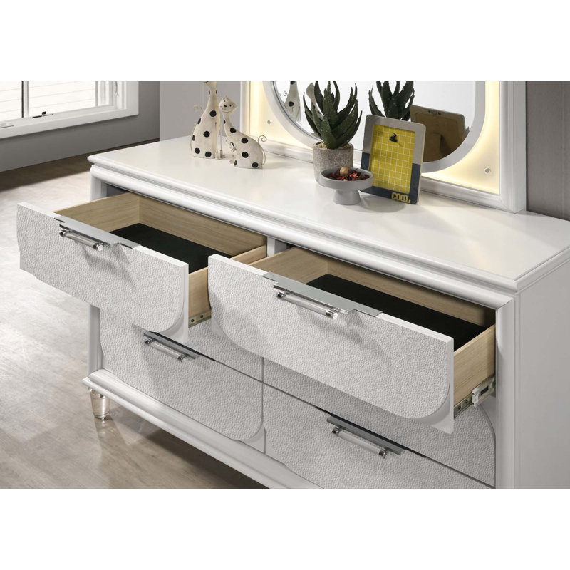 Commode 1 pièce avec poignées en acrylique et 6 tiroirs, Blanc