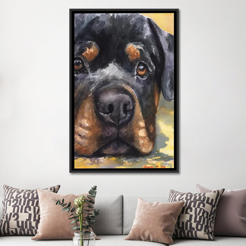Rottweiler, reproduction sur toile, H 26 po x l 18 po x P 1,5 po, Toile avec cadre noir, Pas de tapis