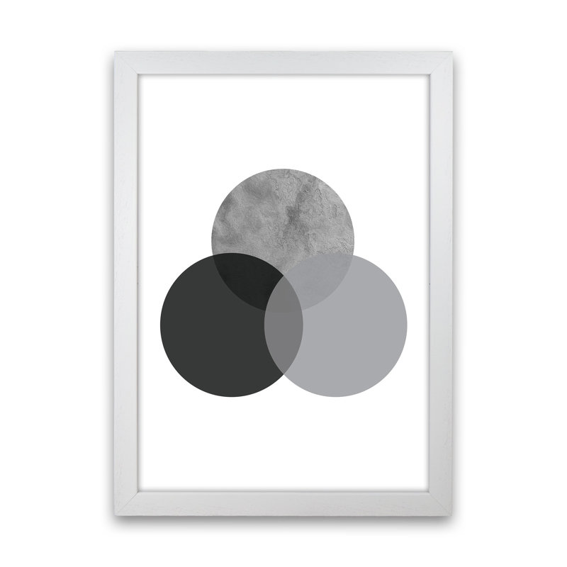 Geometric Grey And Black Circles by Pixy Paper - Print, 84cm H x 59.4cm W x 3cm D, White Framed