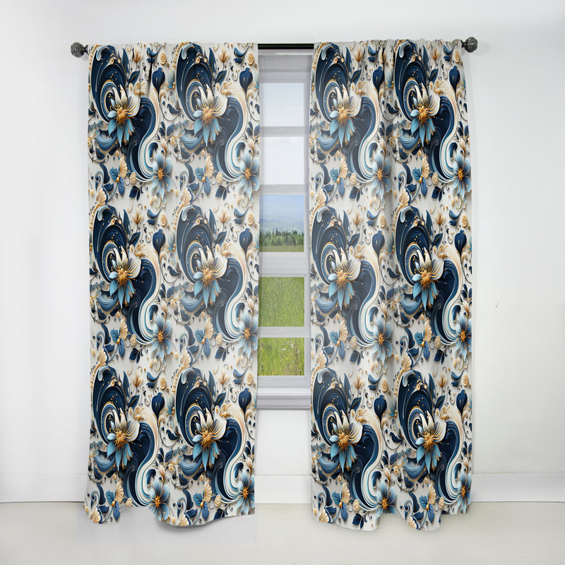 Motif cachemire à motif floral IV - Rideau floral obscurcissant - 1 panneau, L 52 po x L 120 po