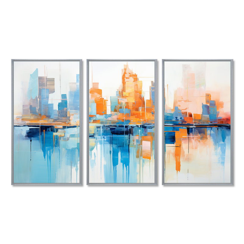 Copper - ensemble d'art mural abstrait paysage, Encadrement argenté, H 40 po x l 60 po x P 1 po