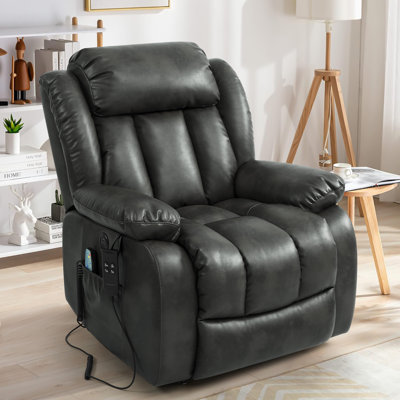 Power Lift Recliner Chair Dual Motor, Infinite Position Lay Flat Recliners for Adult & Elderly with Heat & Massage, Large, Type-C Charge, Lumbar Pillow for Living Room, Leather (Gray)
