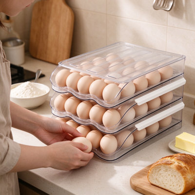 Support à œufs à 3 niveaux pour réfrigérateur 11,02 po avec couvercle transparent pour réfrigérateur de cuisine