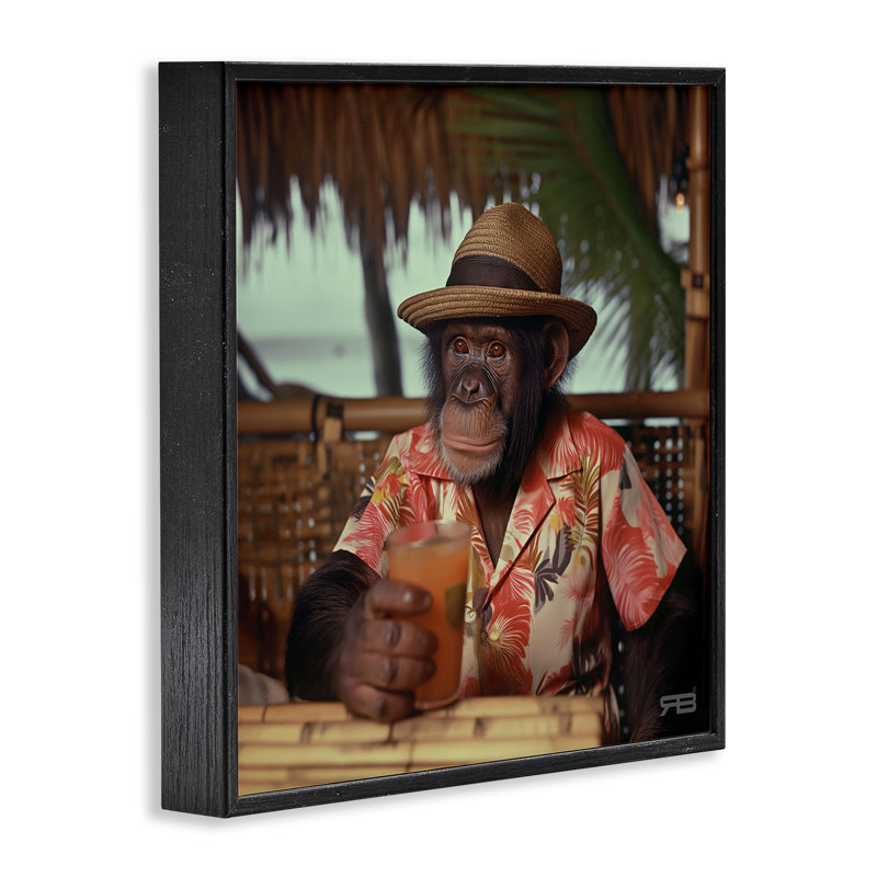Art tropical, estampe numérique de singe par Roozbeh Bahramali, H 12 po x l 12 po, Giclée encadrée noir minuit