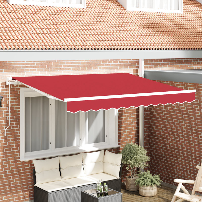 17 Stories Polyester Cover Retractable Patio Awning, 282 cm W x 244 cm D, Red
