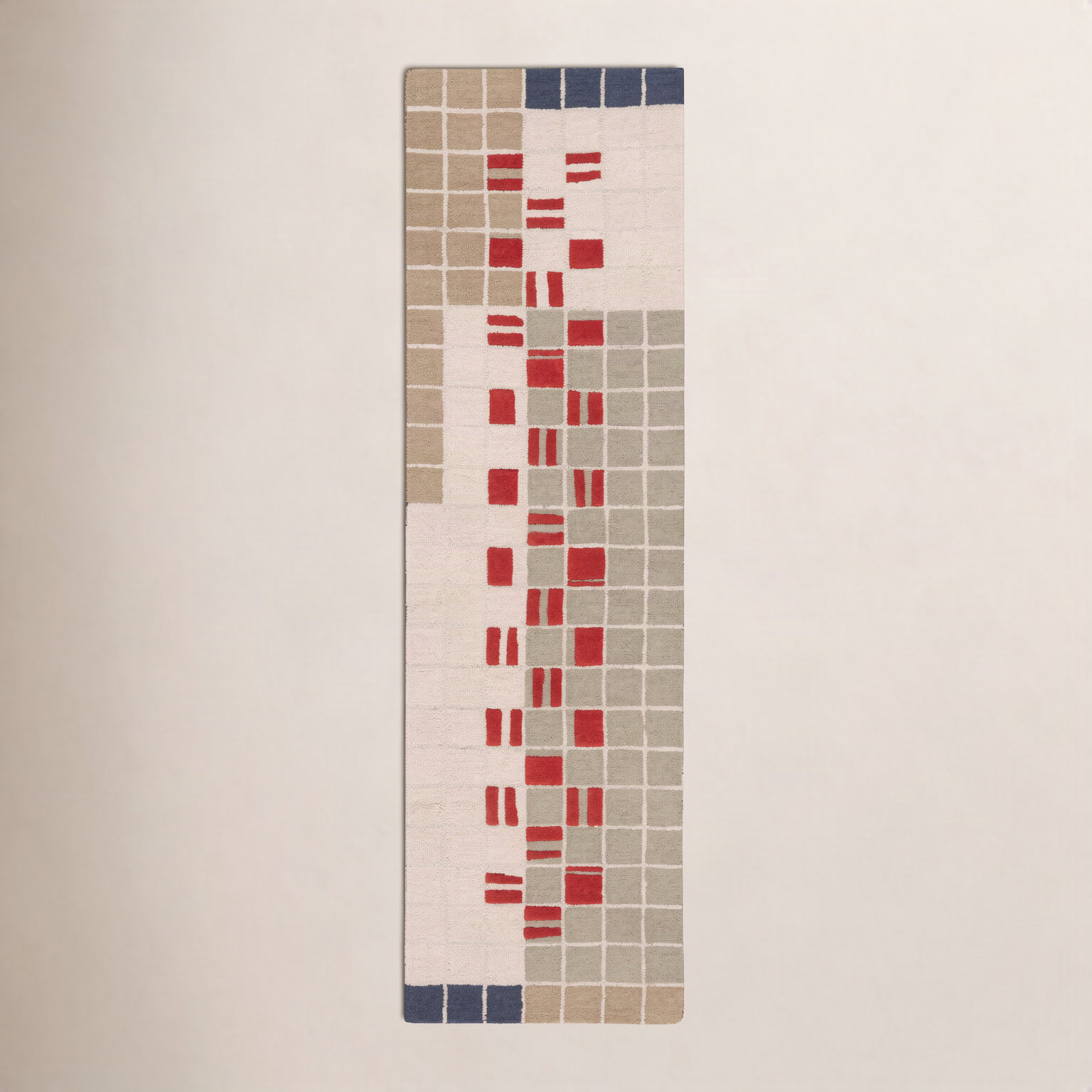 Elswick Gray Red Hand-Tufted Geometric Wool Rug, Runner 2'3" x 5'