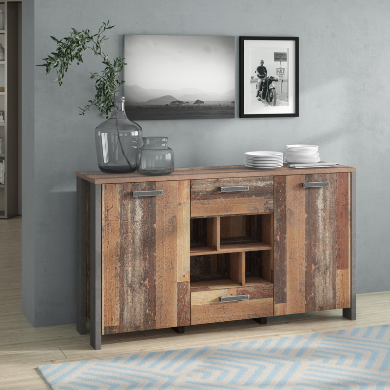 Lanham 156cm Sideboard, Dark Grey Concrete / Old Wood Vintage