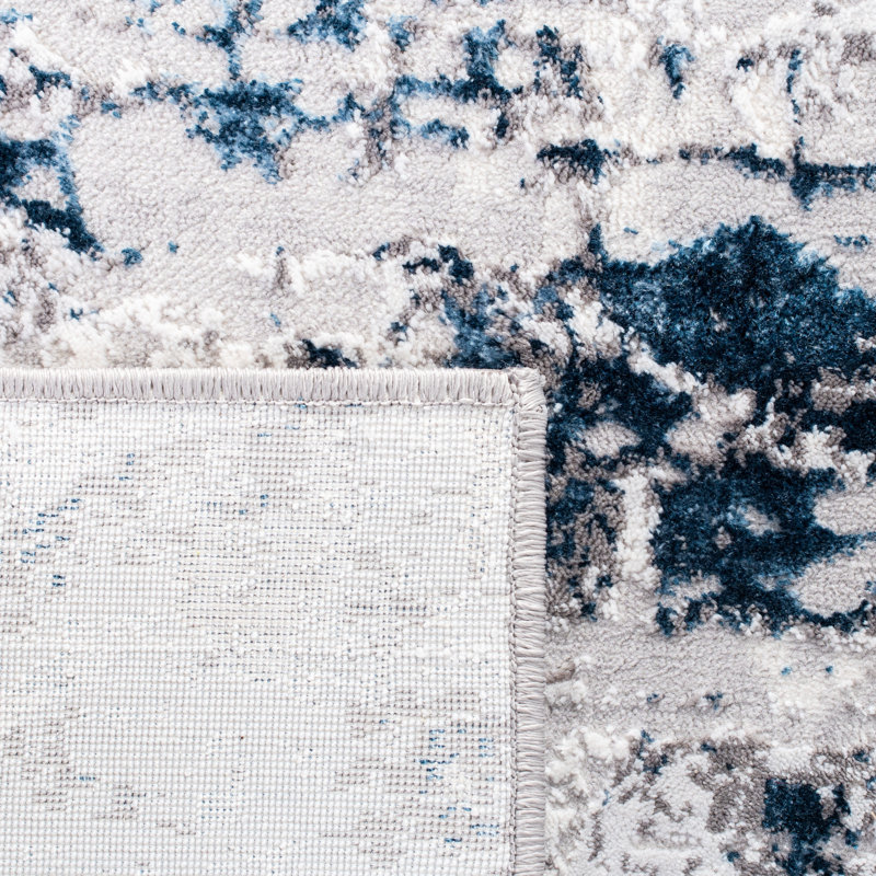 Amelia Grey and Blue Abstract Synthetic 8' x 10' Area Rug