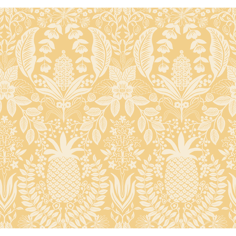 Papier peint ananas damassé, Jaune